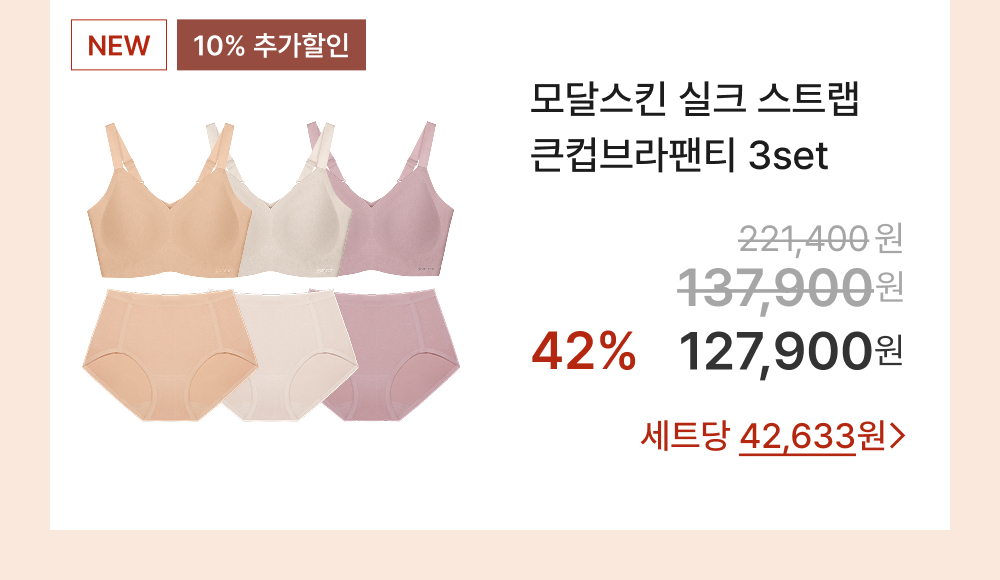모달스킨 실크 스트랩 큰컵브라팬티 3set